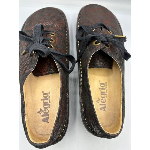 Alegria Leather‎ Lace-Up Casual Shoes Brown Floral Lace Pattern Womens 38 - Picture 2 of 8